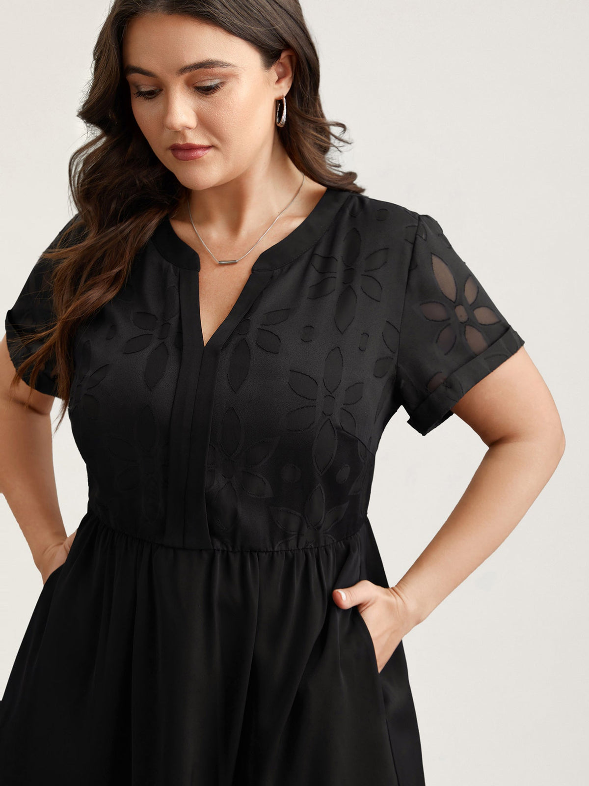 Sheer Back Textured Cut-Out Midi Dress