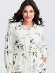 Floral Print Drawstring Waist Midi Dress