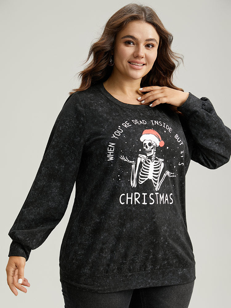 Christmas Vintage Skull Print Crew Neck Sweatshirt