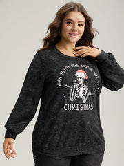 Christmas Vintage Skull Print Crew Neck Sweatshirt