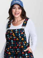 Geometric Print Pockets Adjustable Overall Jumpsuit