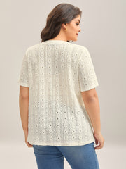 Textured Pleated Split Neck T-Shirt