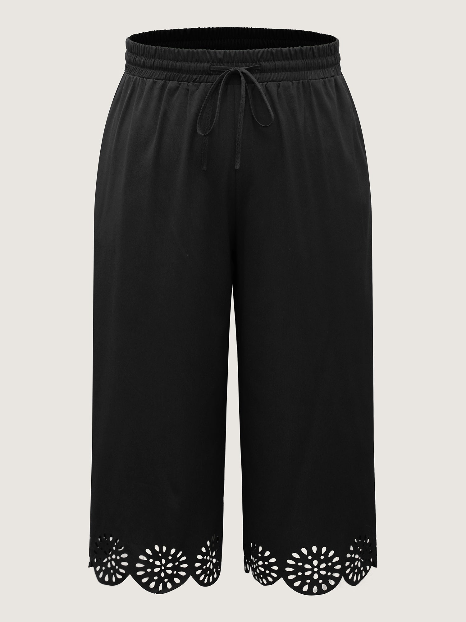 Scalloped Hem Laser Cut Wide-Leg Pants