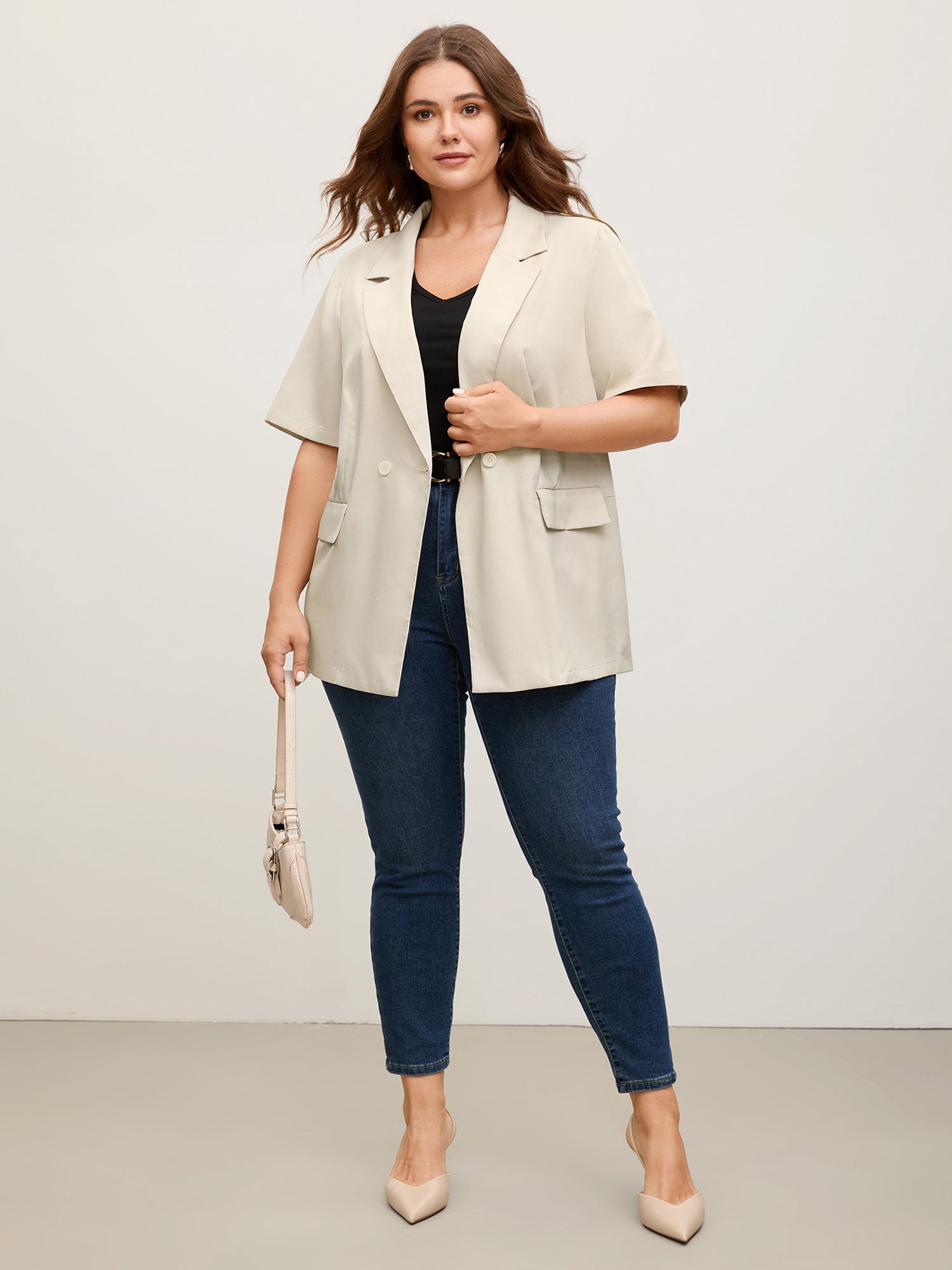 Short Sleeve Pockets Solid Blazer