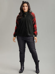 Plaid Patchwork Zipper Pocket Bomber Jacket