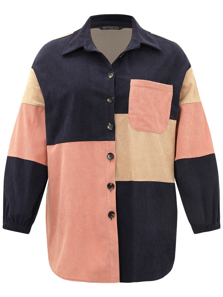 Colorblock Contrast Patchwork Pocket Button Through Jacket