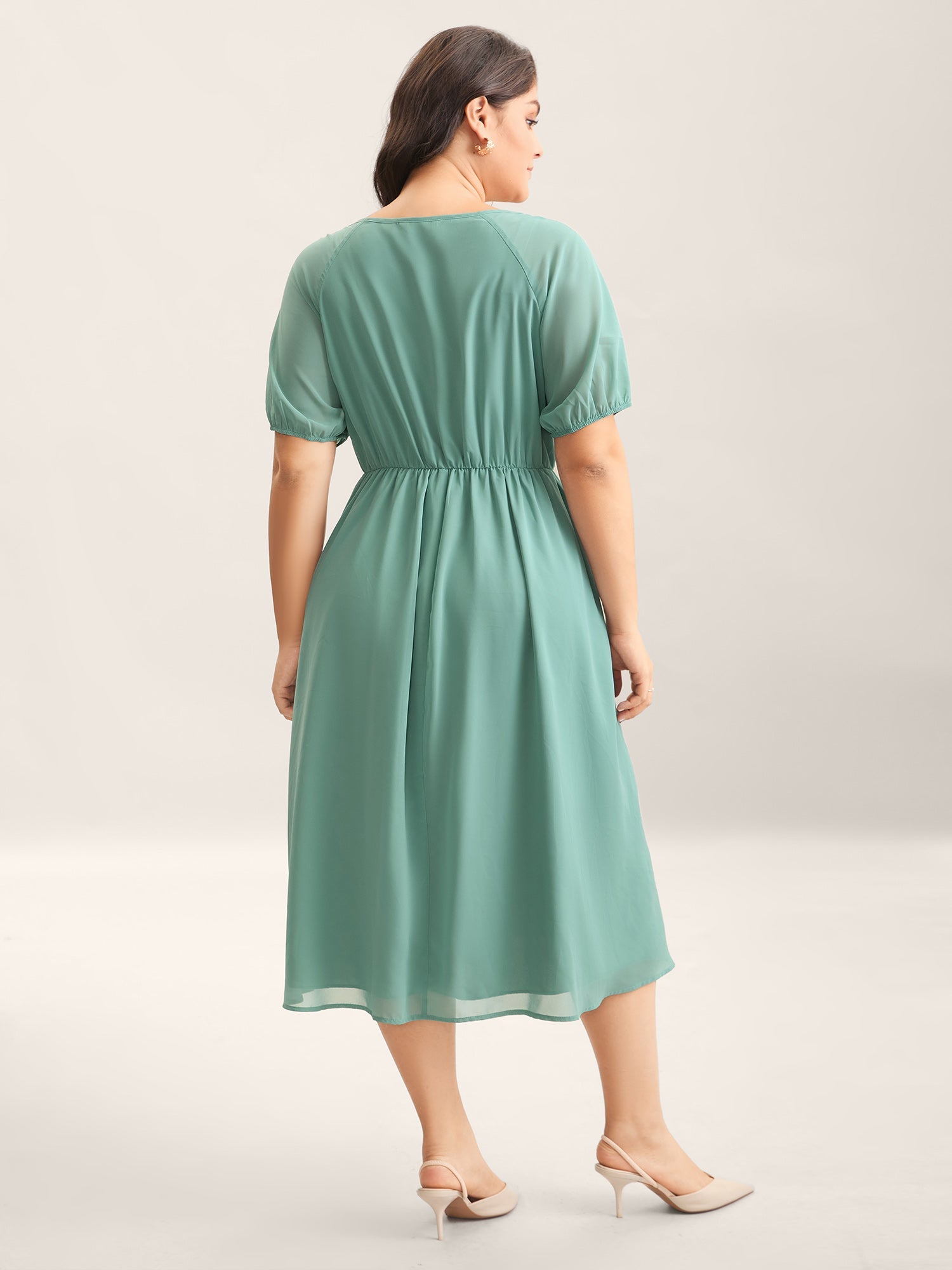 Chiffon Ribbon Collar Waist-Cinched Dress