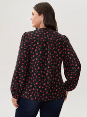 Shirred Ruffled Collar Floral Blouse