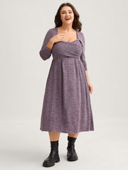 Heart Neckline Button Detailing Crossover Fit Dress