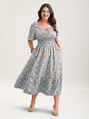 Smocked Waist Floral Ties Tiered Maxi Dress