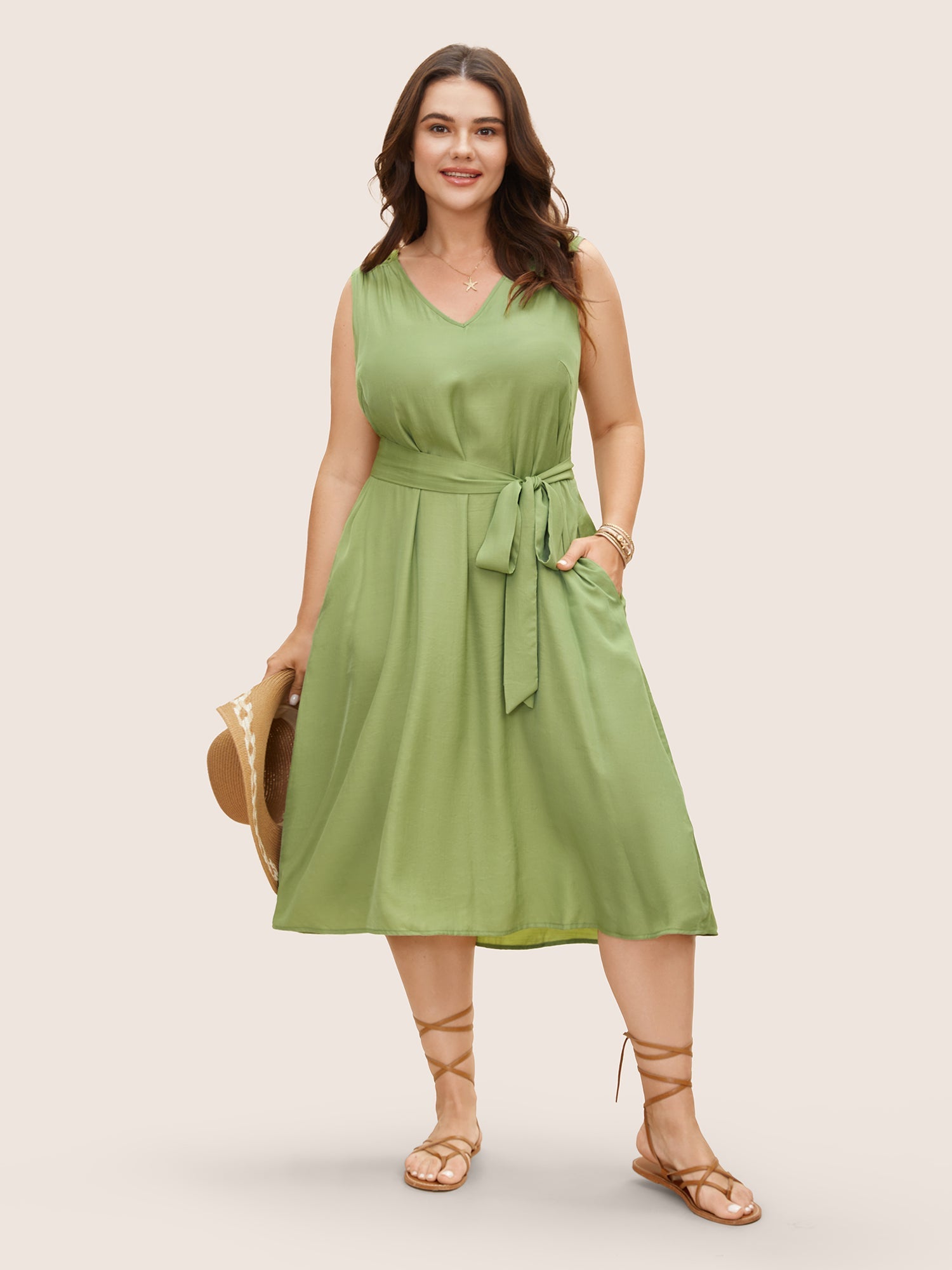 Solid Back Cut Out Belted Dress