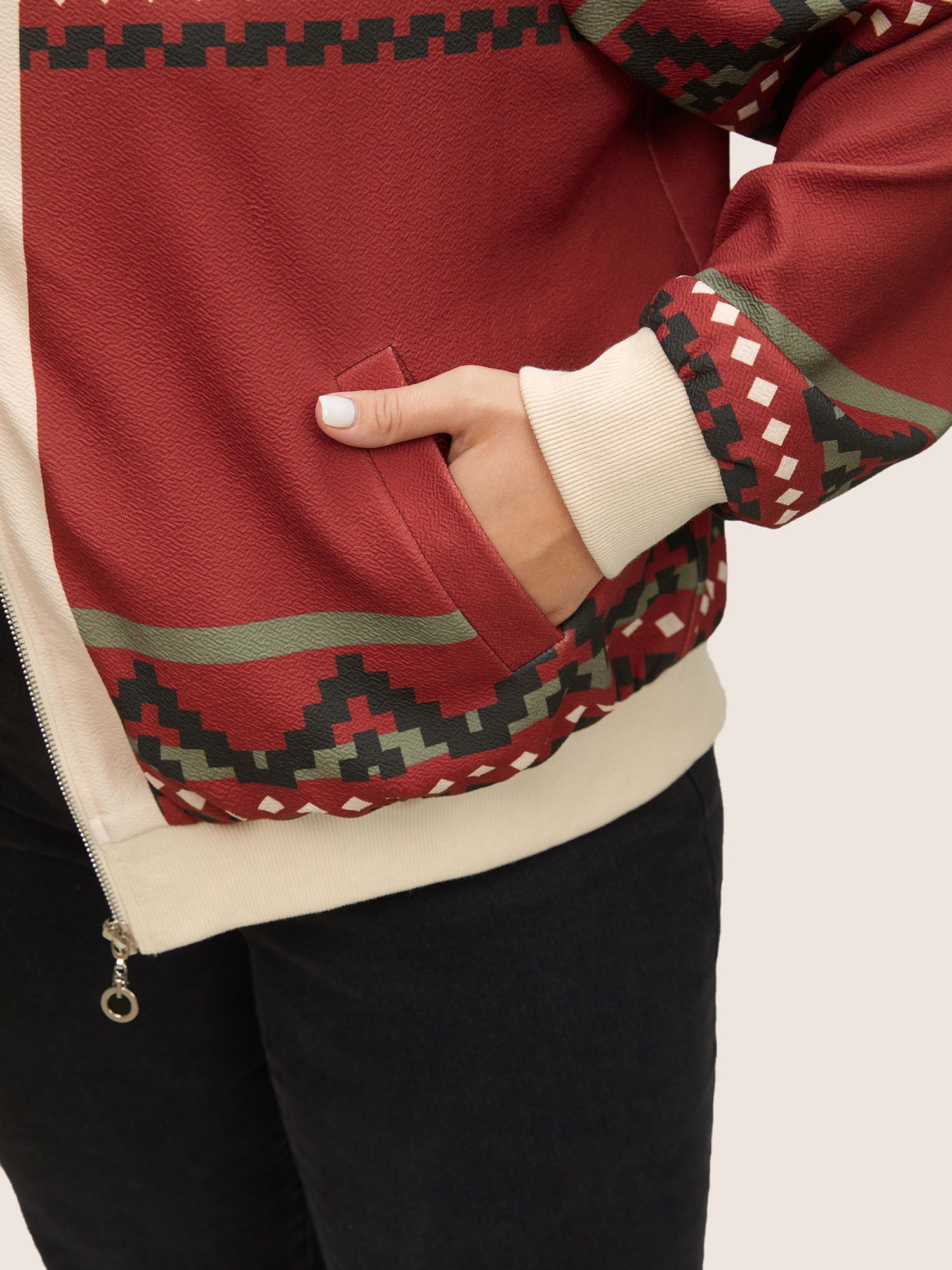 Colorblock Rib Knit Pocket Zipper Fly Jacket