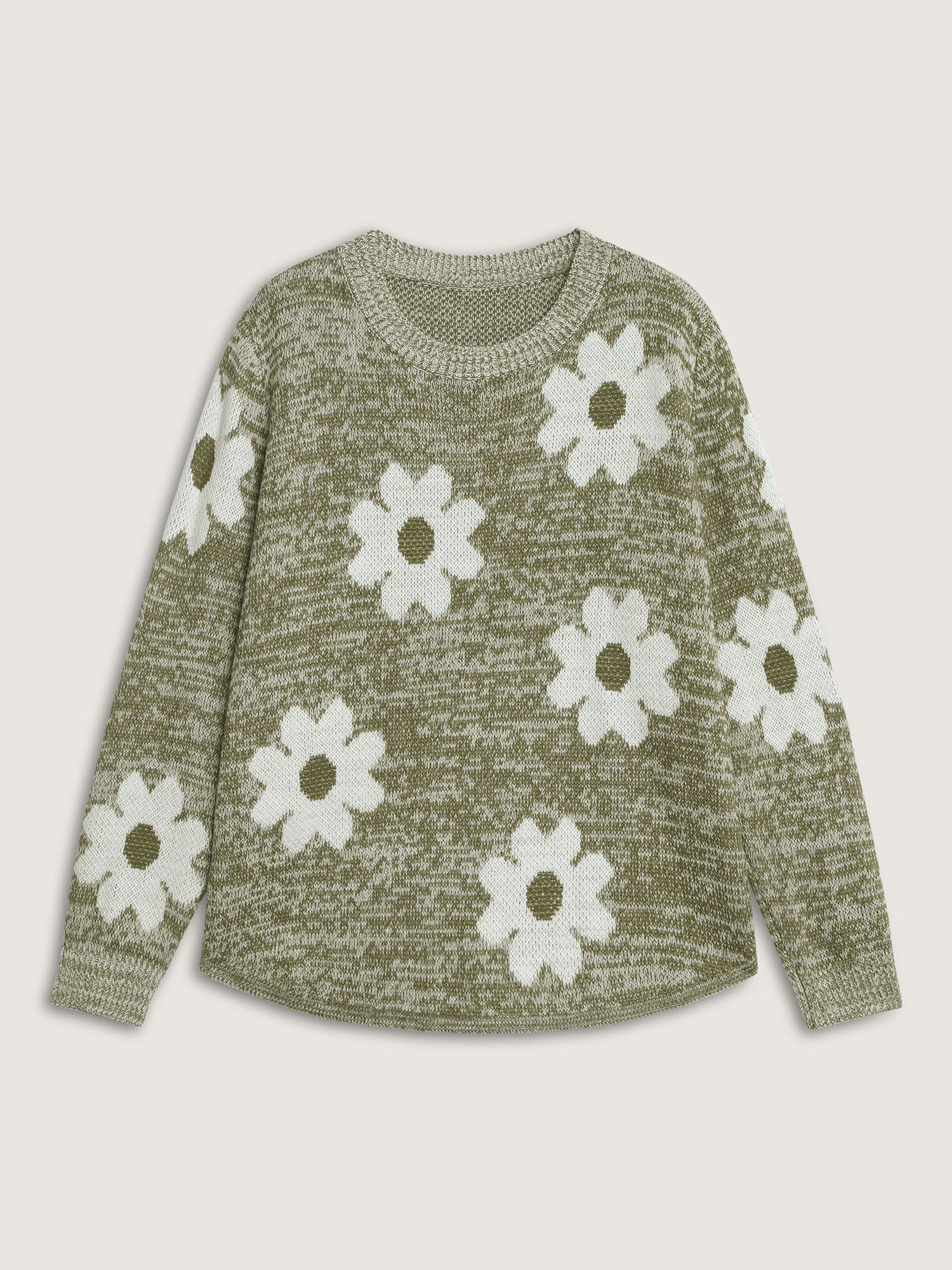 Floral Jacquard Curvy Hem Pullover