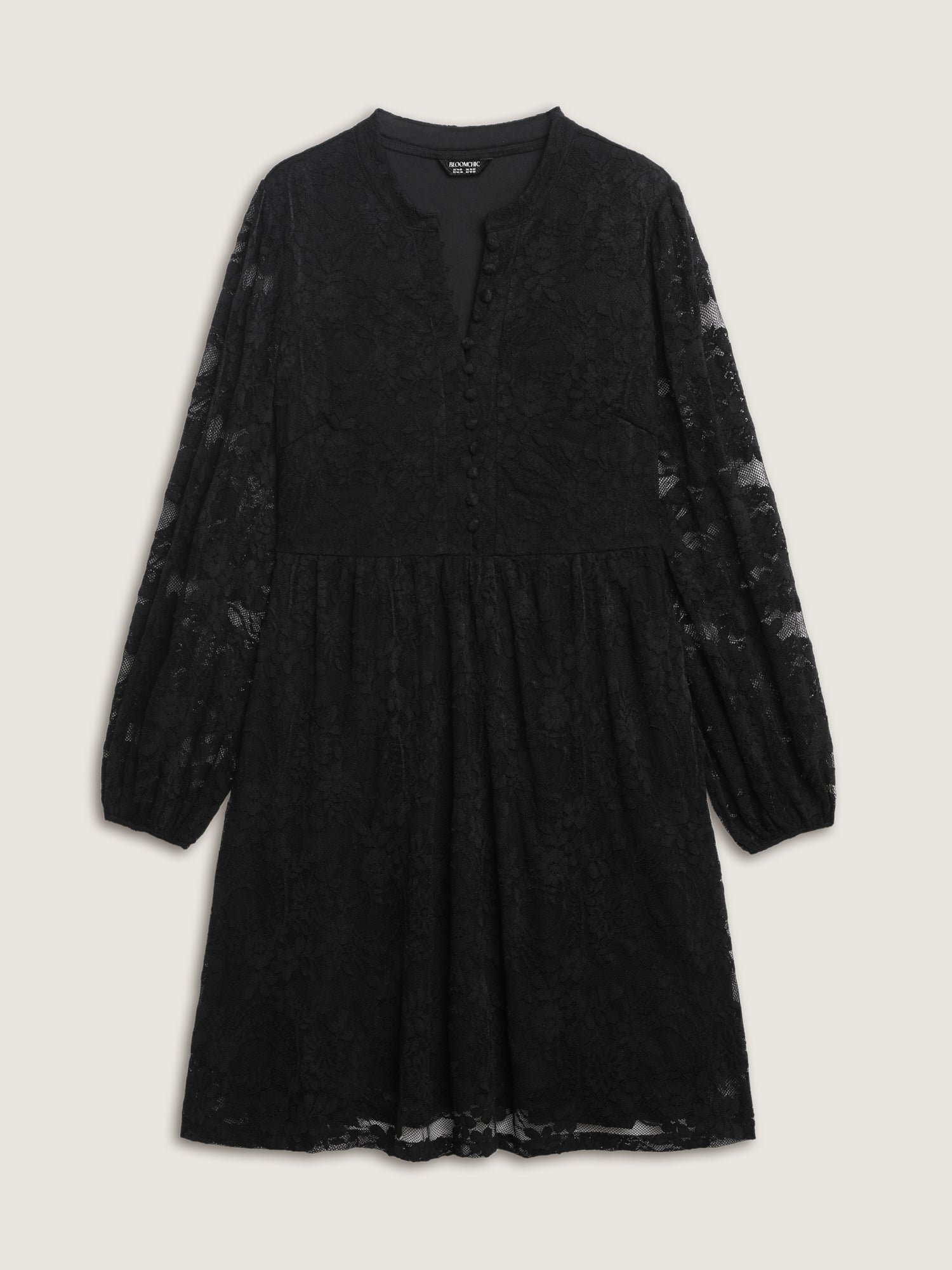 Sheer Lace Sleeve Waist-Defining Midi Dress