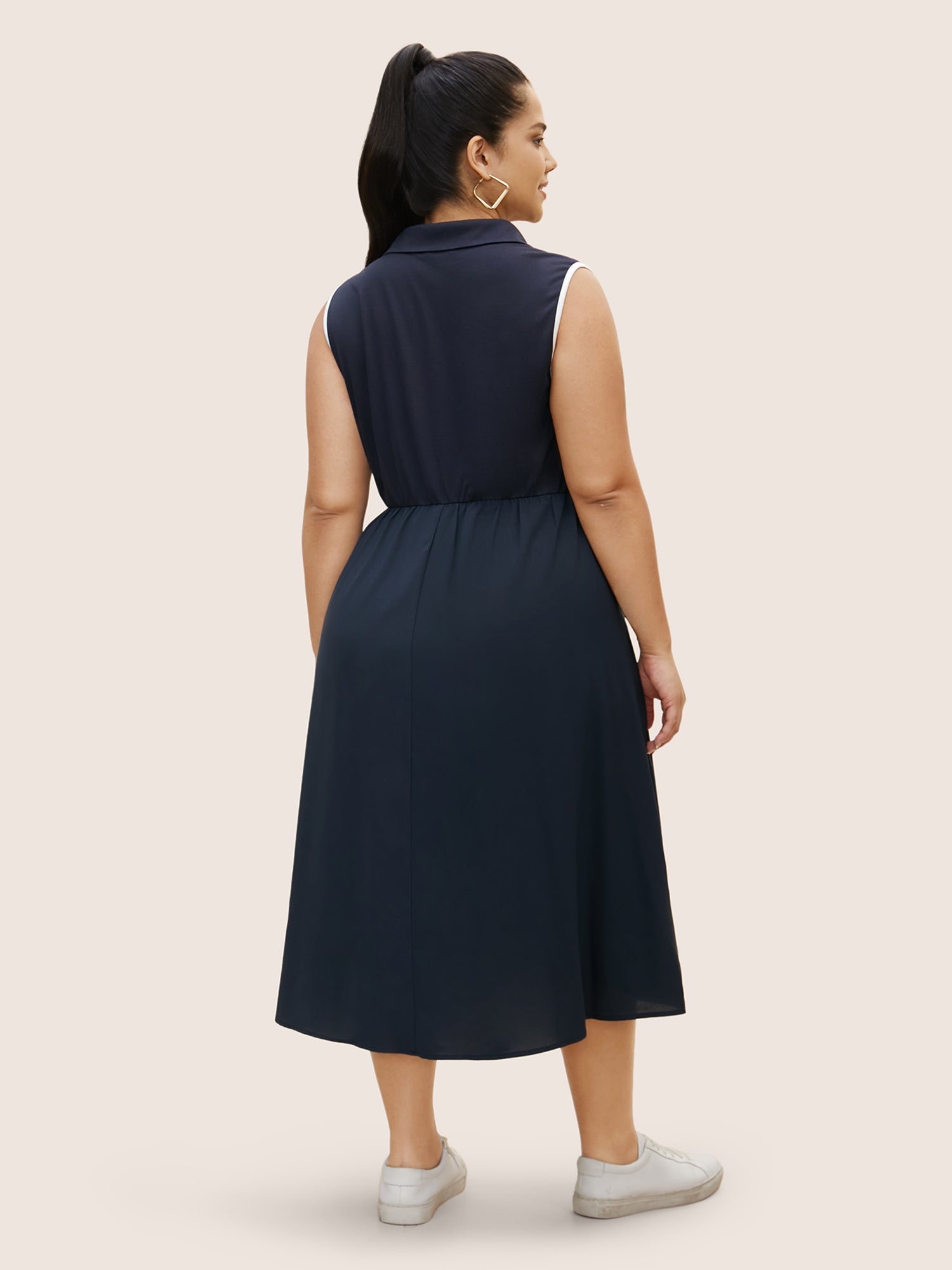 Shirt Collar Contrast Trim Button Up Dress