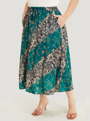 Floral Contrast Pocket Knot Front Skirt