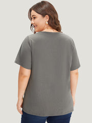 Plain Graphic Print Round Neck T-shirt