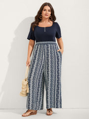 Boho Striped Shirred Contrast Jumpsuit