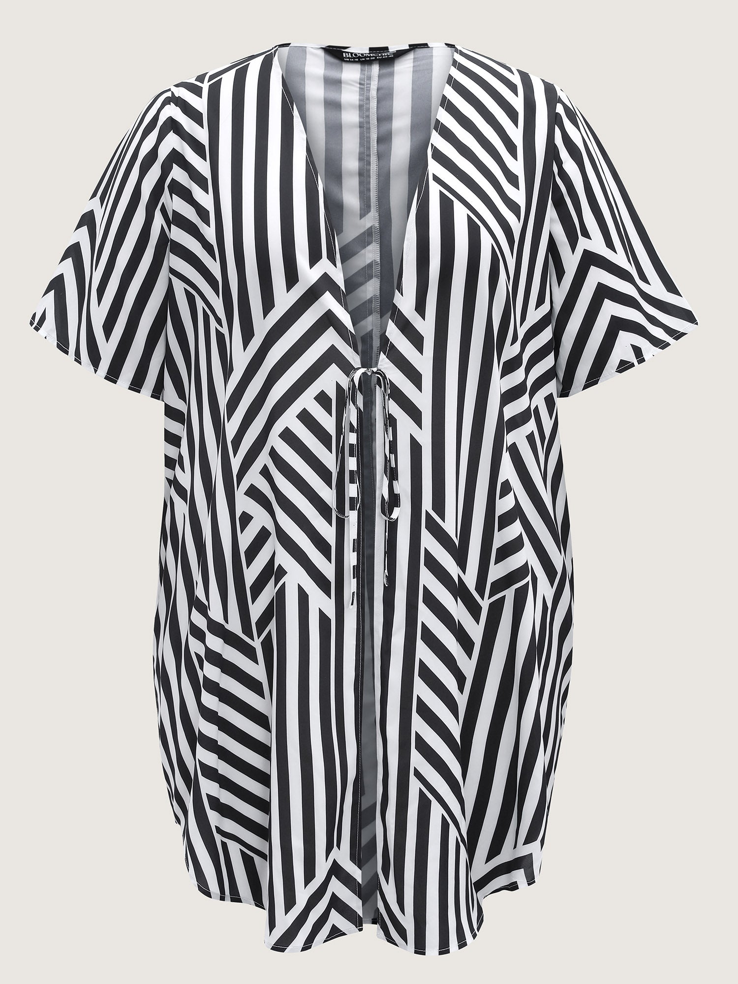 Asymmetrical Stripes Front-Tie Kimono