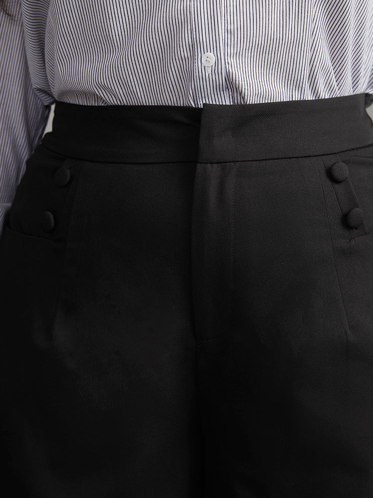 Solid Button Detail Wide Leg Pants