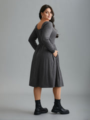 Heart Neckline Knit Gathered Midi Dress