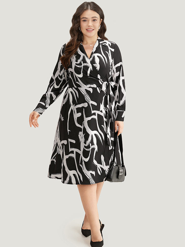 Geometric Print Pocket Wrap Ties Dress