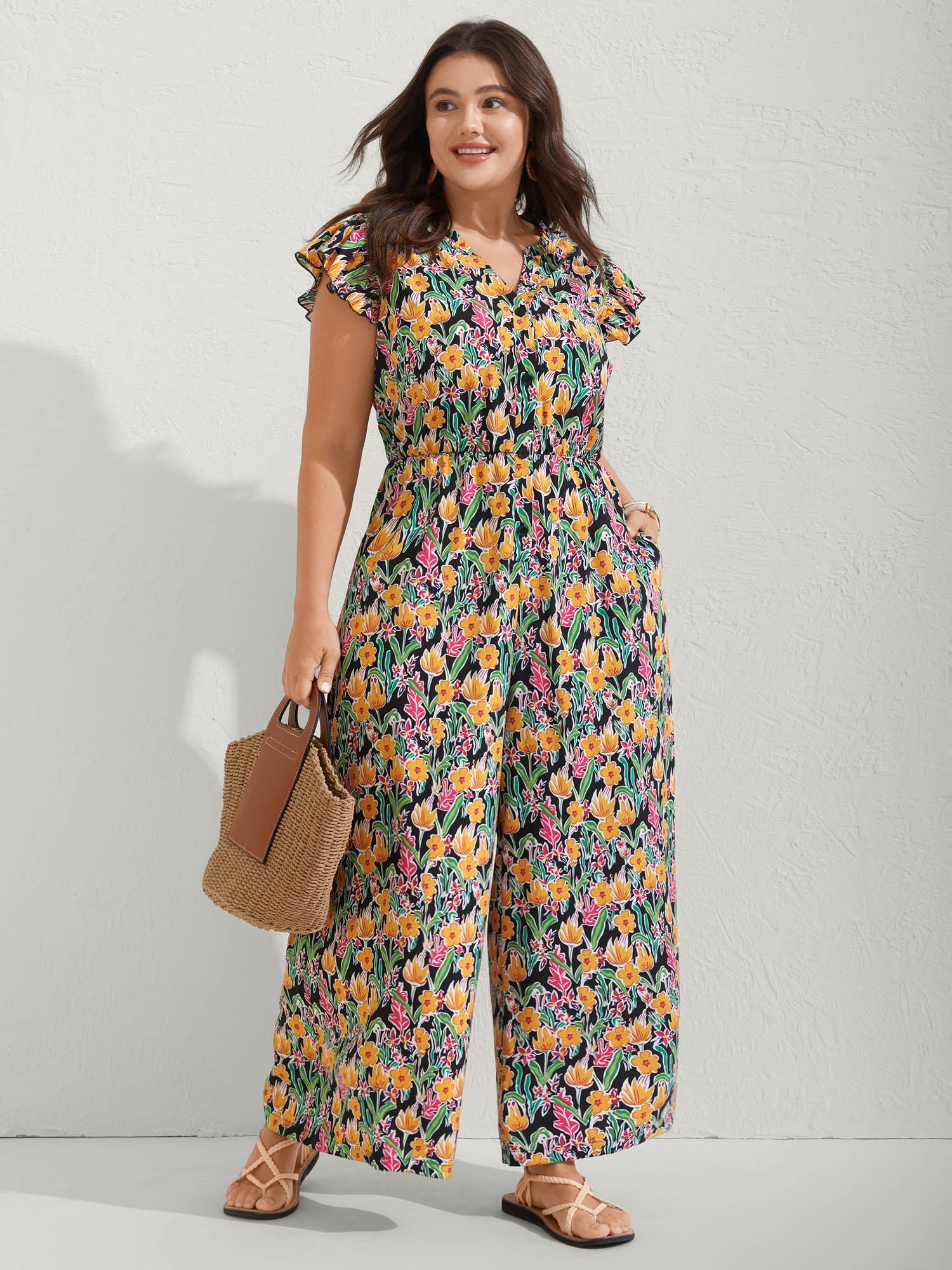 Sunkissed Floral Print Button Wide-Leg Jumpsuit