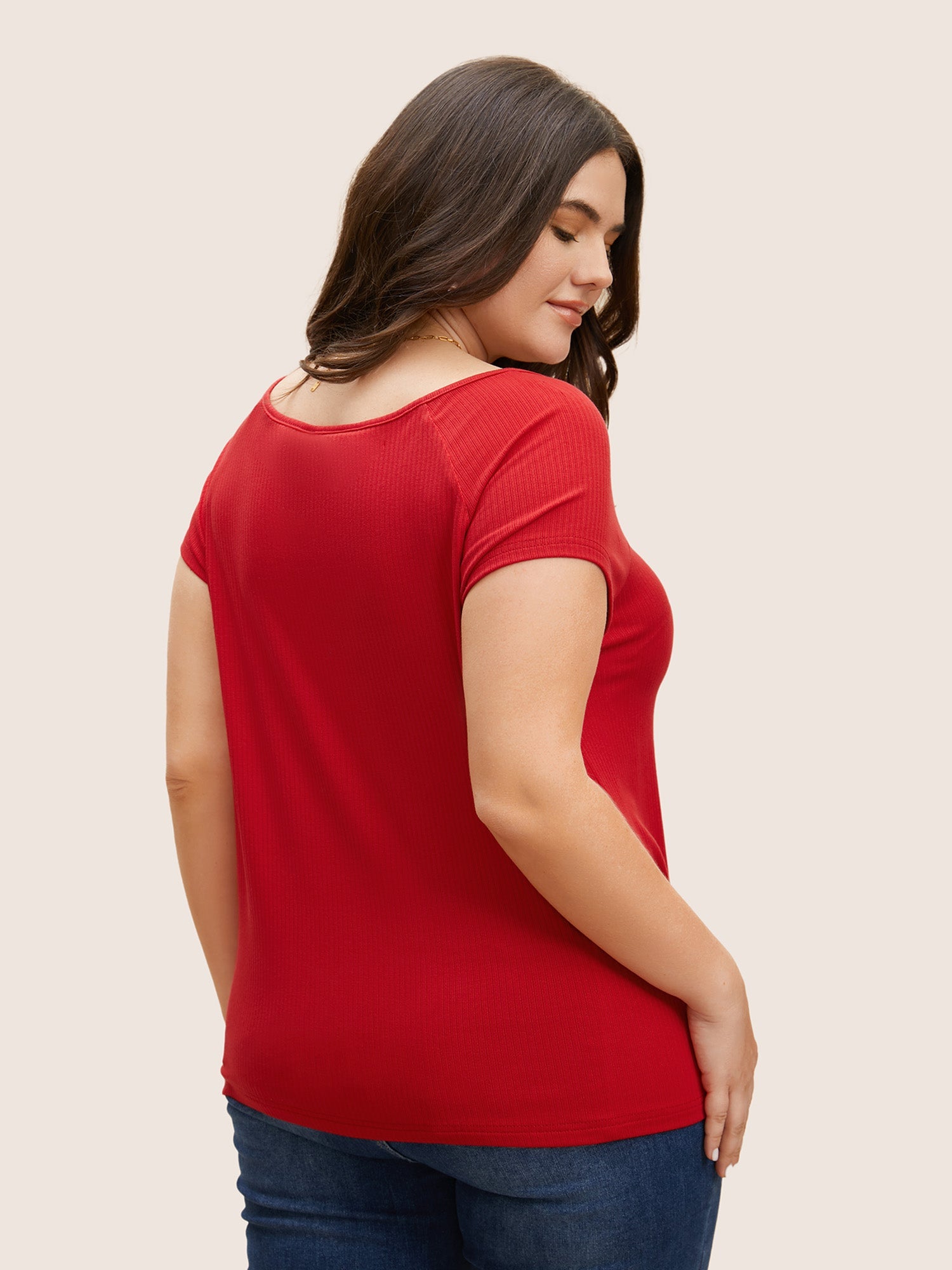 Solid Notched Collar Pit Strip T-shirt