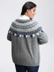 Fair Isle Patch Pockets Knit Cardigan