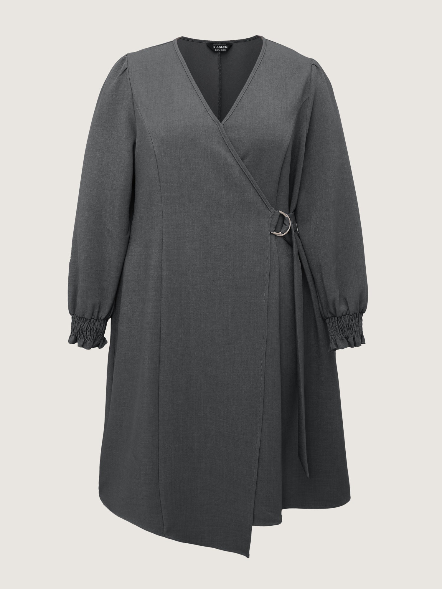 Side Buckle Cinched-Waist Faux Wrap Midi Dress