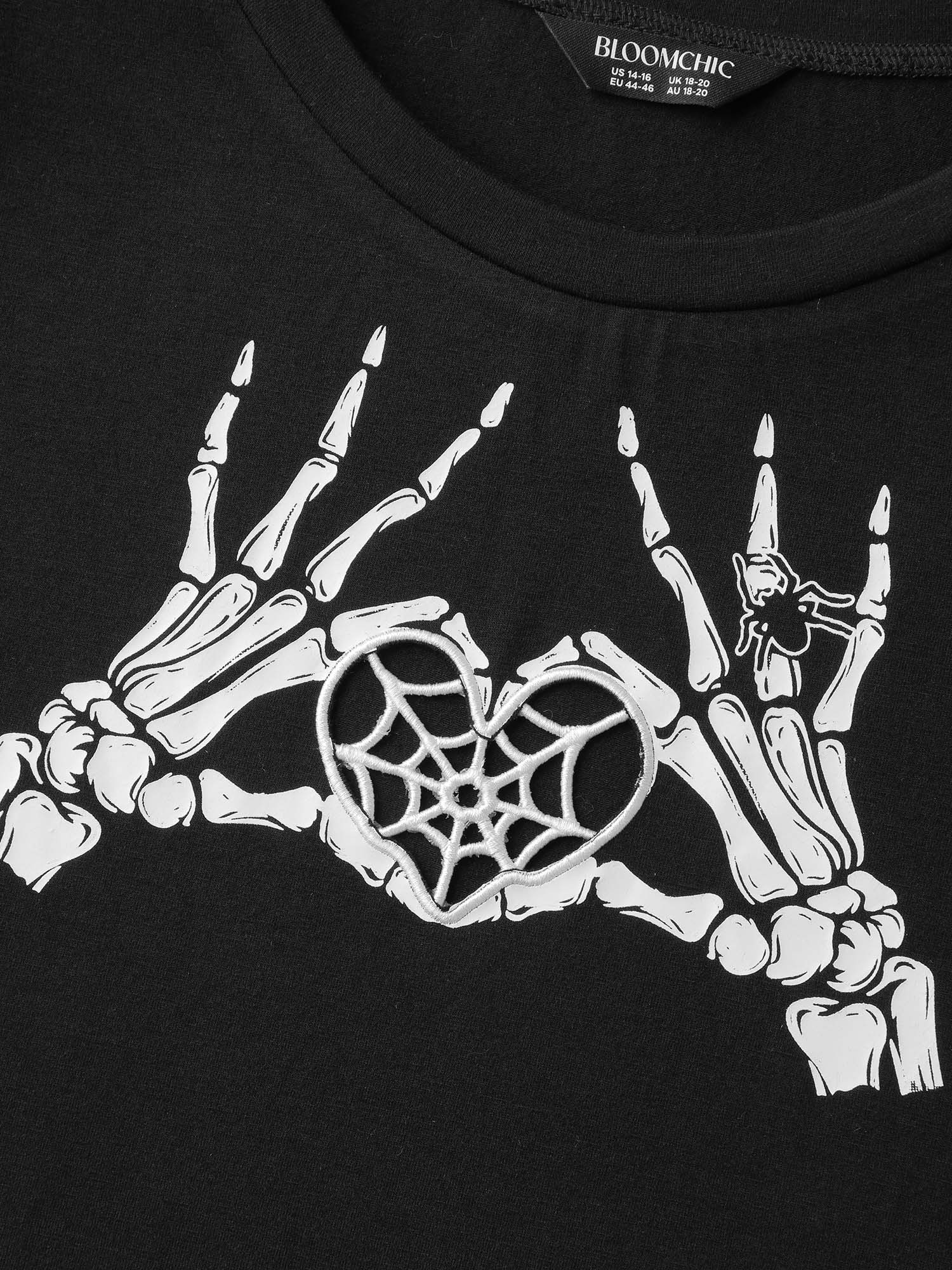 Skeleton Heart Embroidered Cut-Out T-Shirt