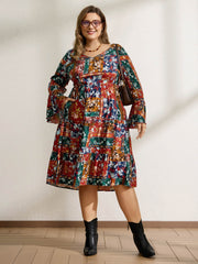 Floral Collage Print Deep V-Neck Midi Dress