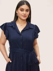 Plain Pleated Button Through Cap Sleeve Dress
