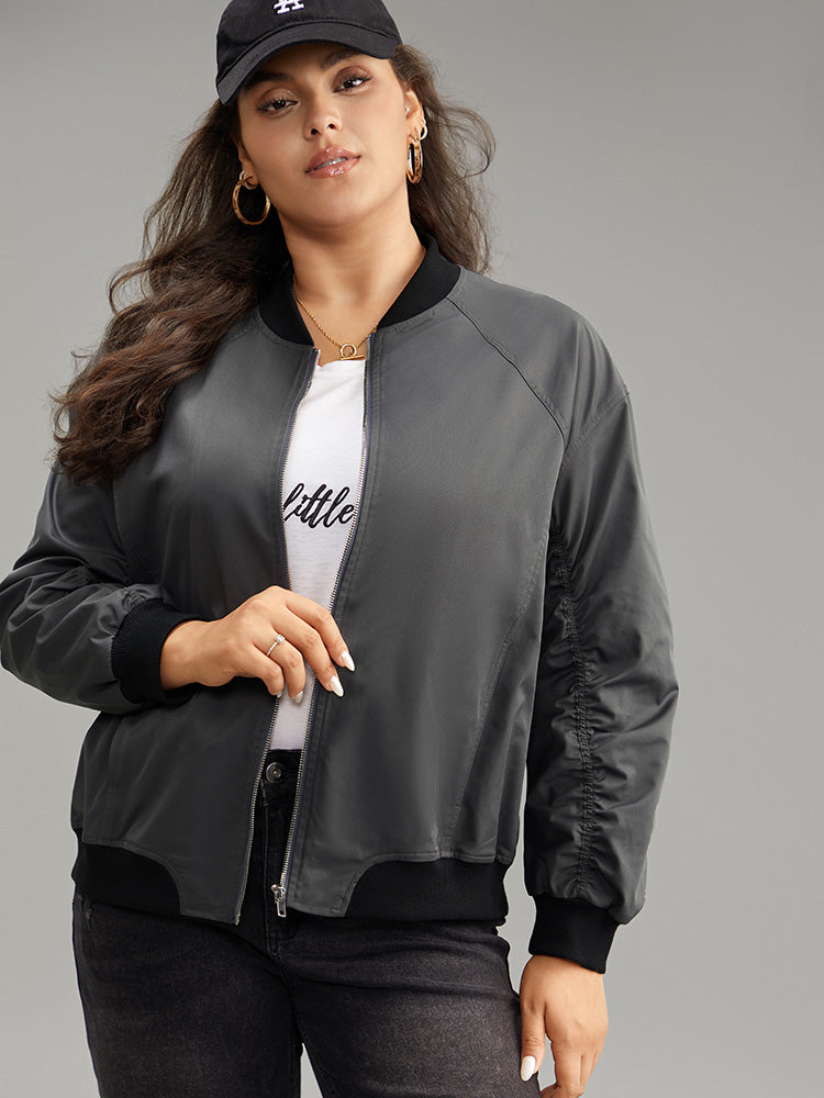 Plain Pocket Patchwork Zipper Bomber Jacket