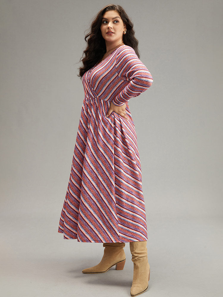 Striped Elastic Waist Gathered Dress