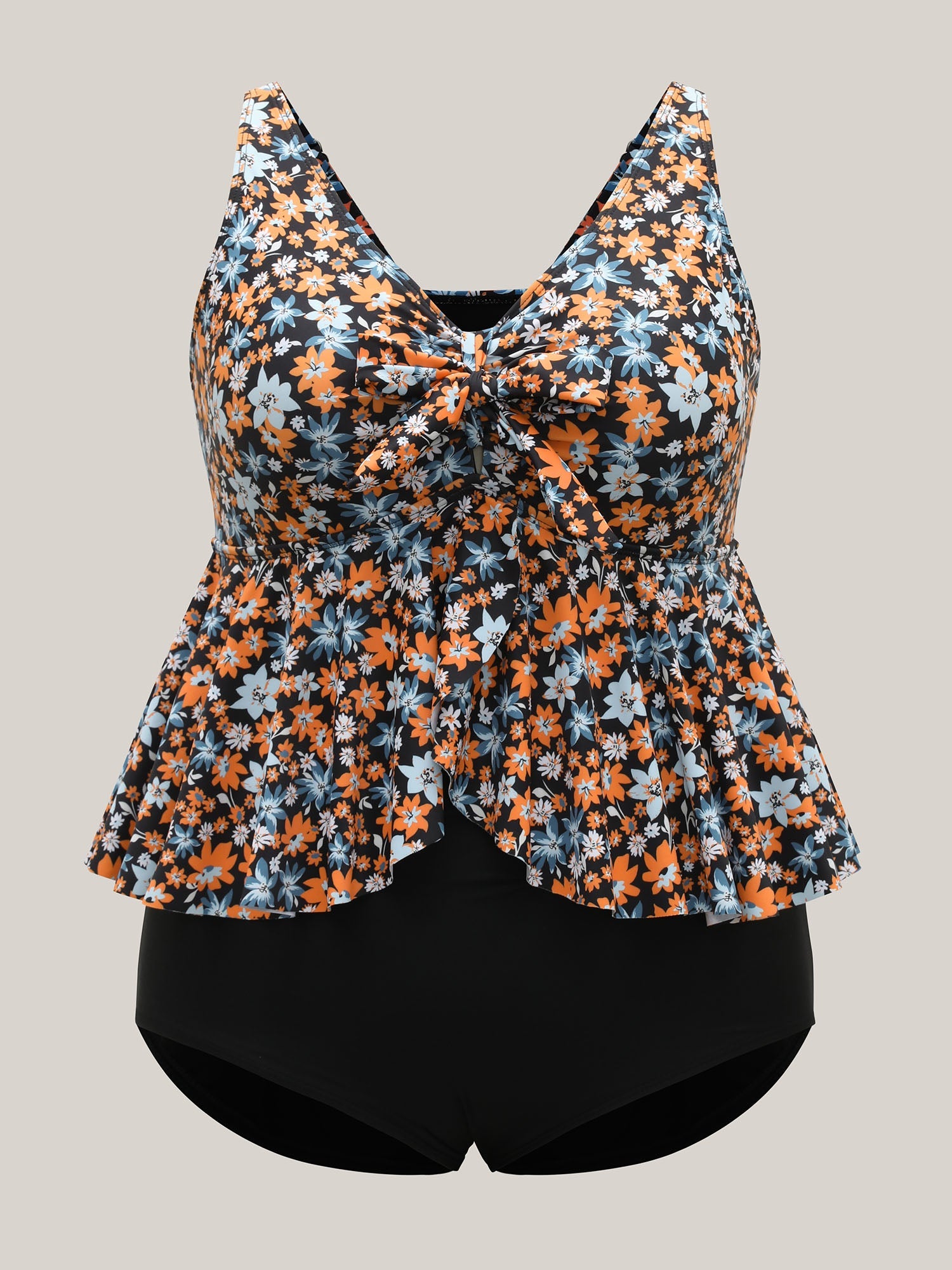 Floral Print Ruched Bow Tie One-Piece Swimsuit