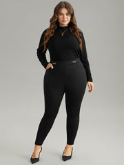 Plain Buckle Detail Slant Pocket Pants