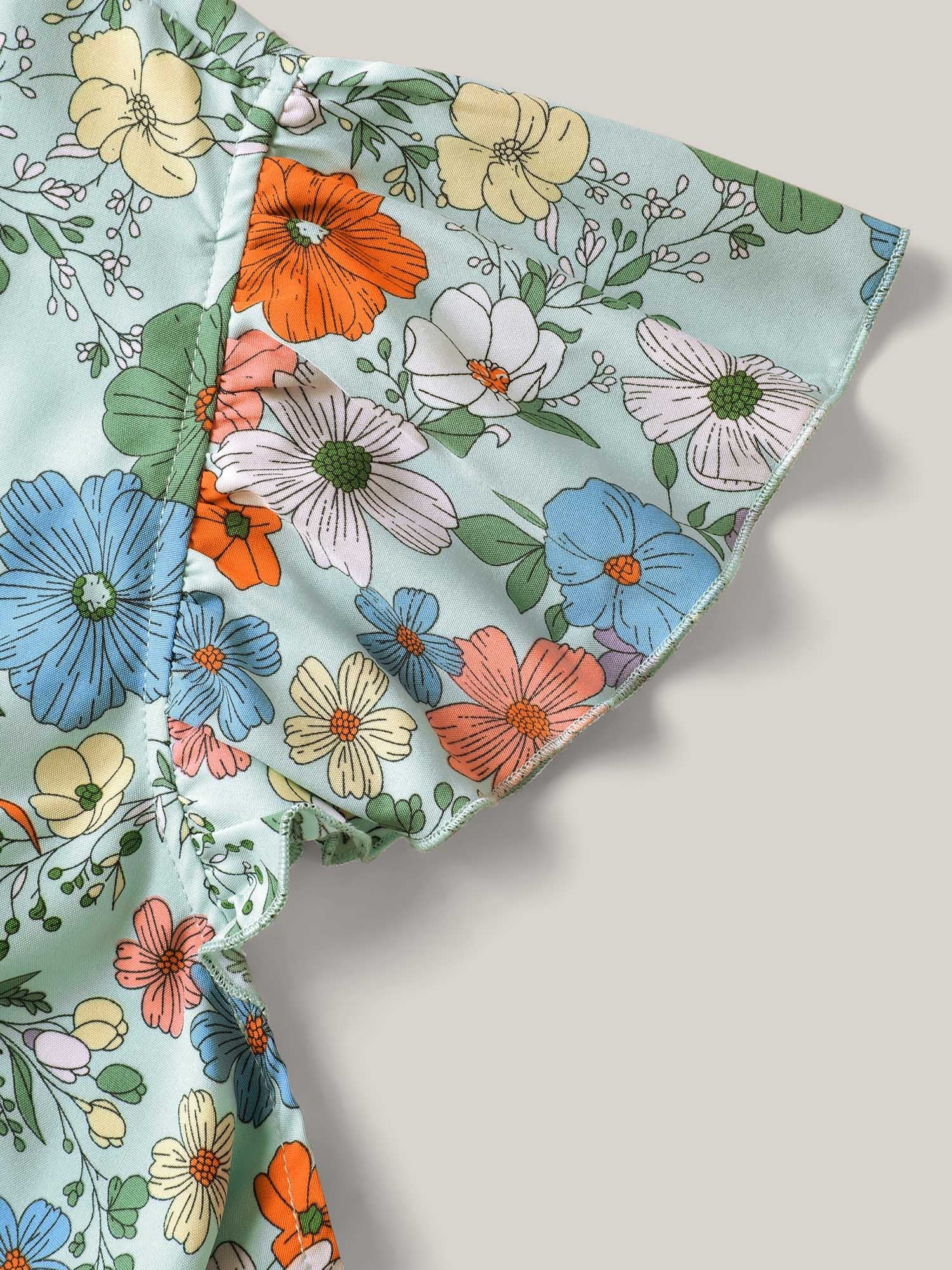 Floral Print Flutter Sleeve Pockets Midi Dress