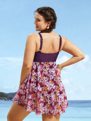 Floral Patchwork Mesh Crossover Swim Dress