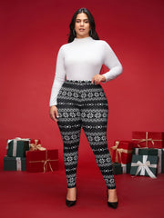 Snowflakes Printed High-Waist Stretchy Leggings