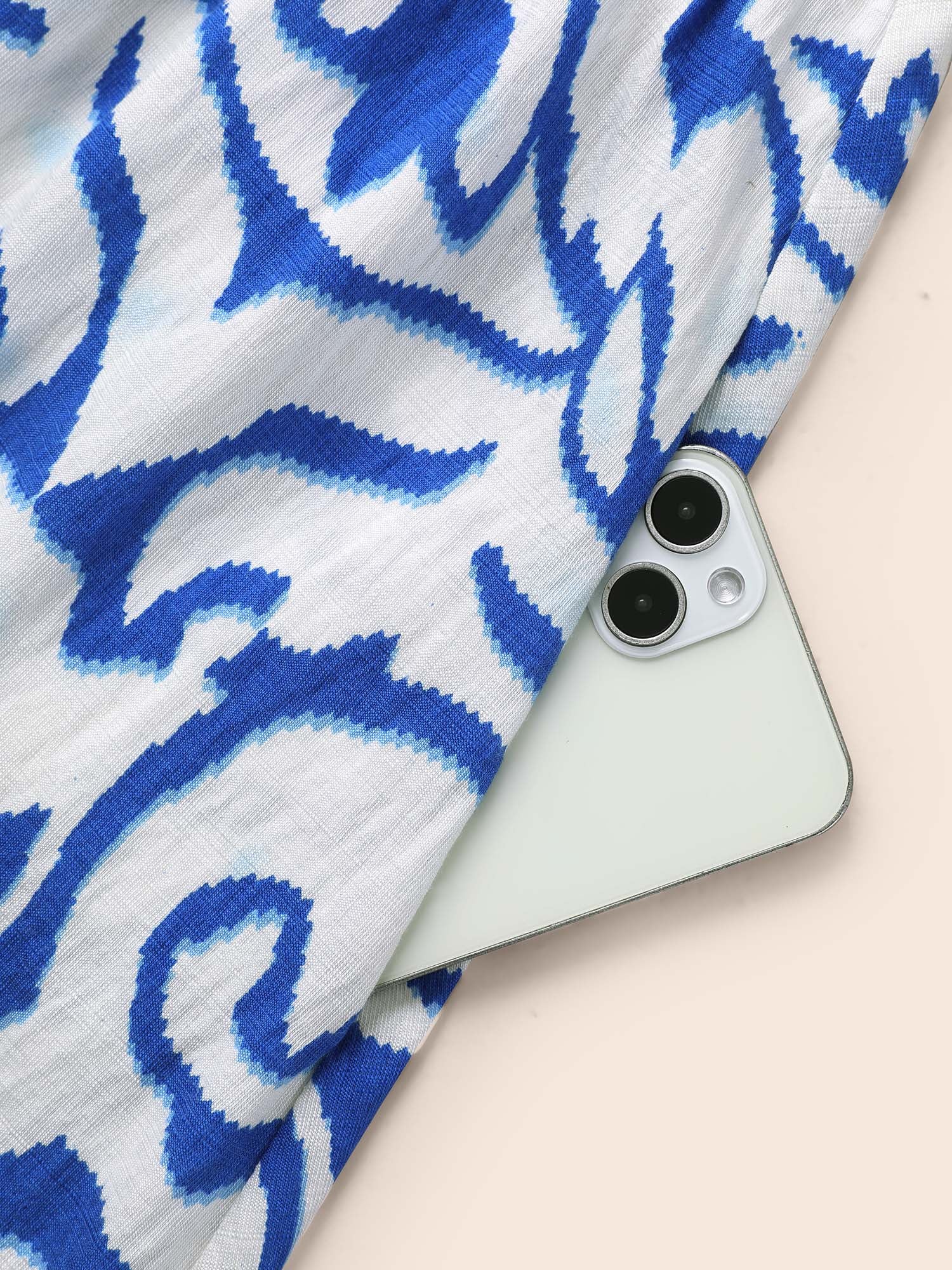 Boho Print Button Detail Cuffed Sleeve Dress