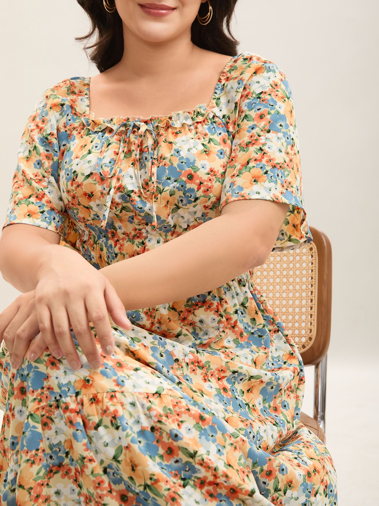 Smocked Waist Floral Ties Tiered Maxi Dress