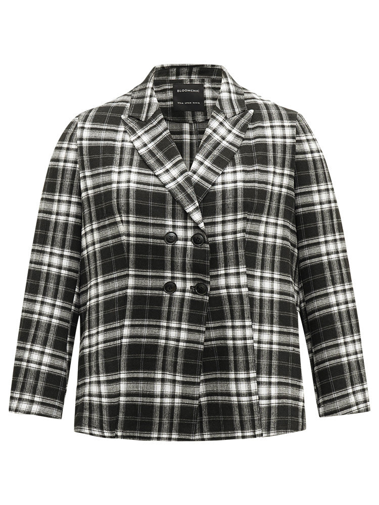 Plaid Suit Collar Button Fly Blazer