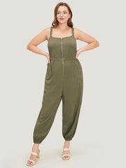 Solid Pocket Zip Up Cami Jumpsuit
