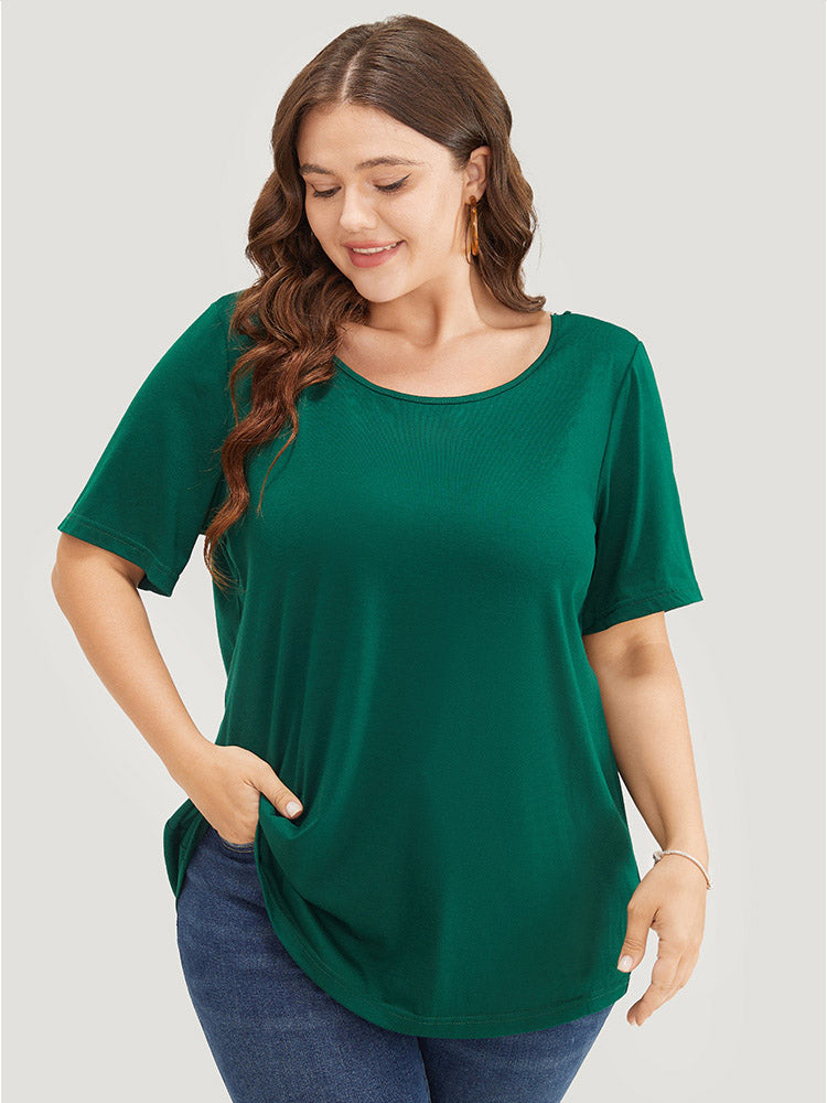 Solid Contrast Lace Crisscross Back T-shirt