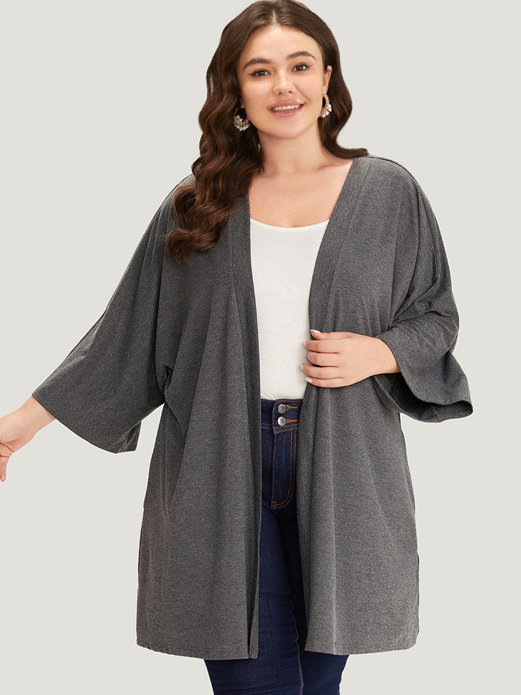 Supersoft Essentials Plain Open Front Pocket Batwing Sleeve Kimono