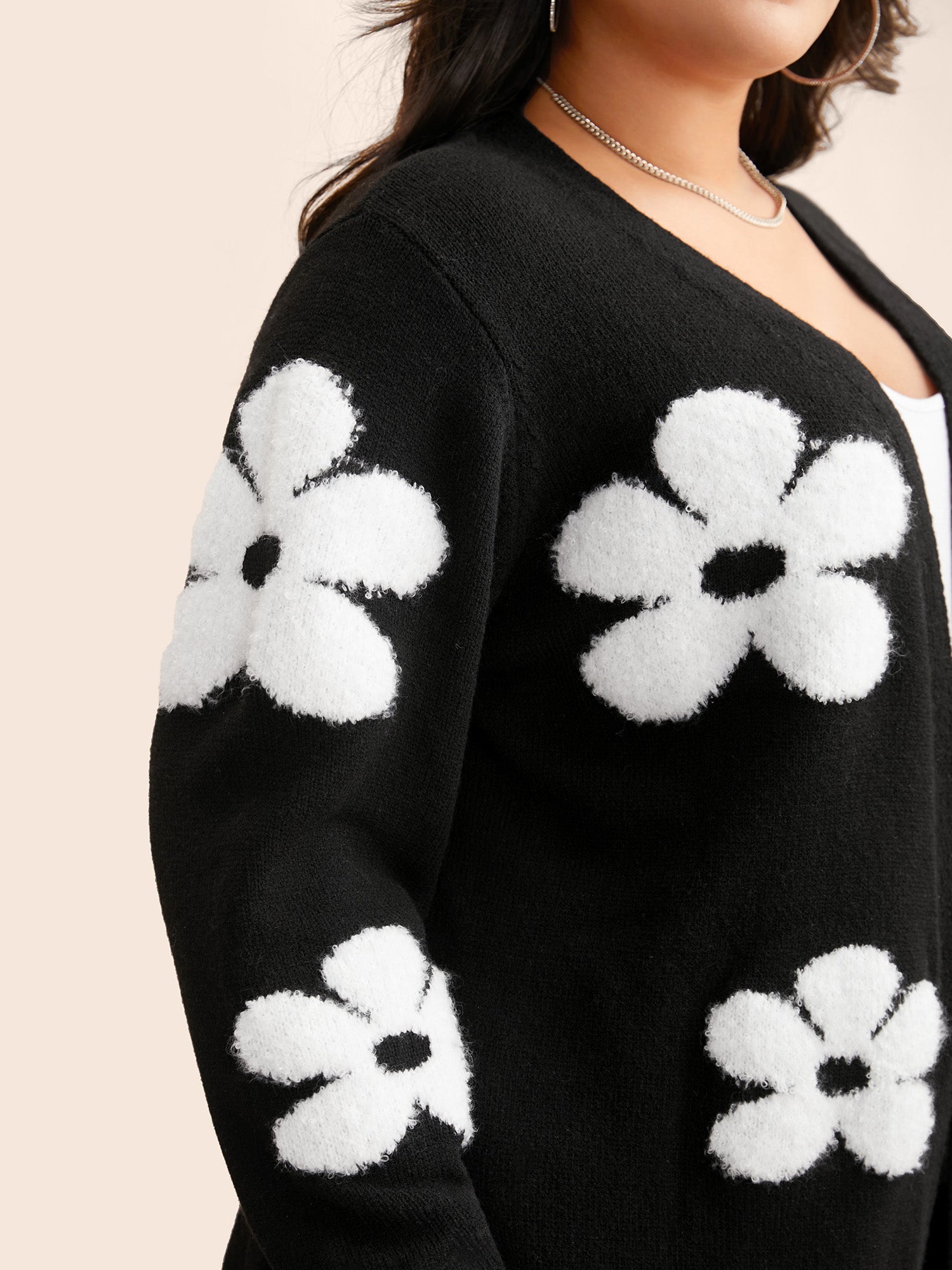 Floral Jacquard Drop Shoulder Sleeve Cardigan