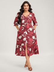 Silhouette Floral Print Waist-Drawstring Midi Dress