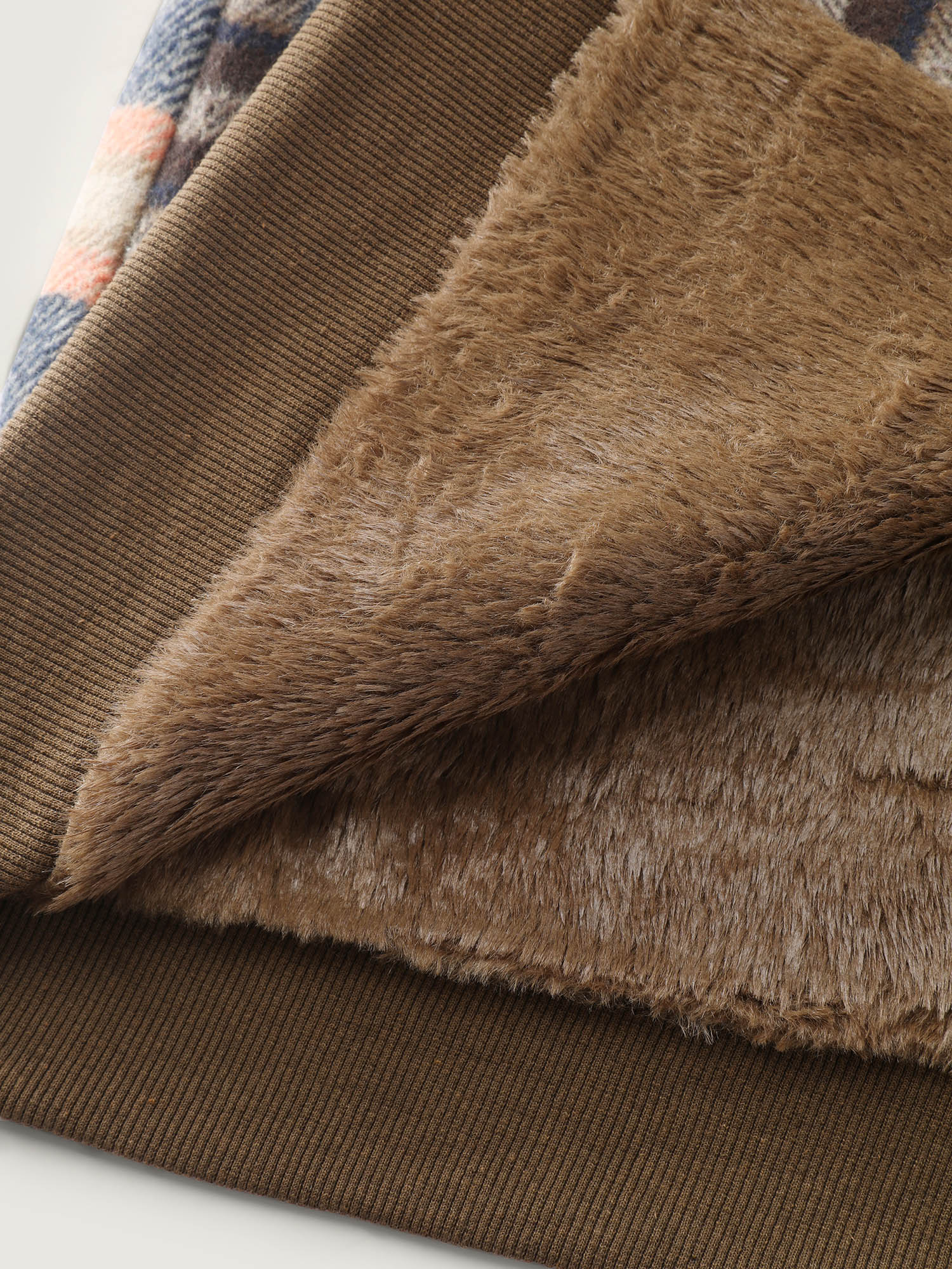 Plaid Pattern Fuzzy Collar Zipper Jacket