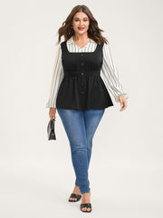 2-in-1 Button Vest Striped Blouse